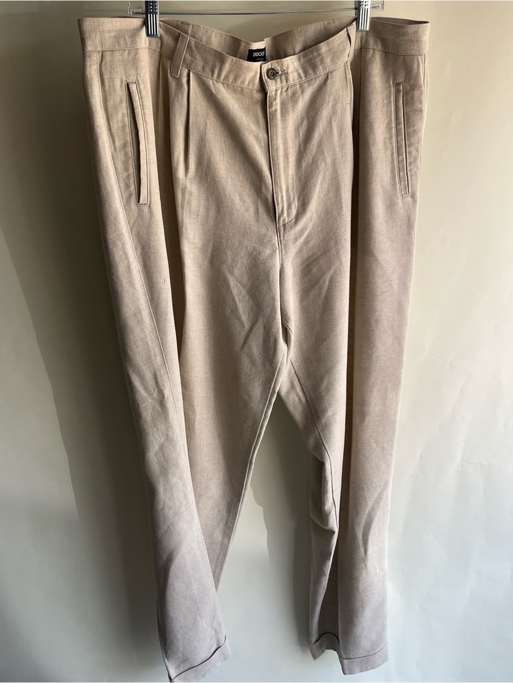 Dockers Khakis Linen Cotton Blend Trousers Pants Pleated Pants Sz 42 X 34 EUC